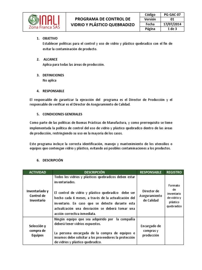 procedimiento control de vidrio y plastico quebradizo - Cuáles son los plásticos quebradizos